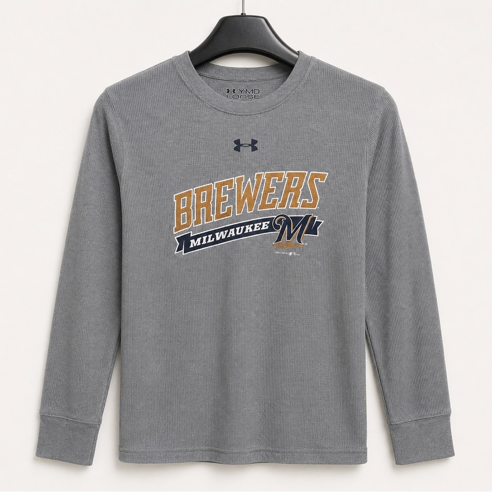 Under Armour Gray Milwaukee Brewers Long Sleeve Logo Tee